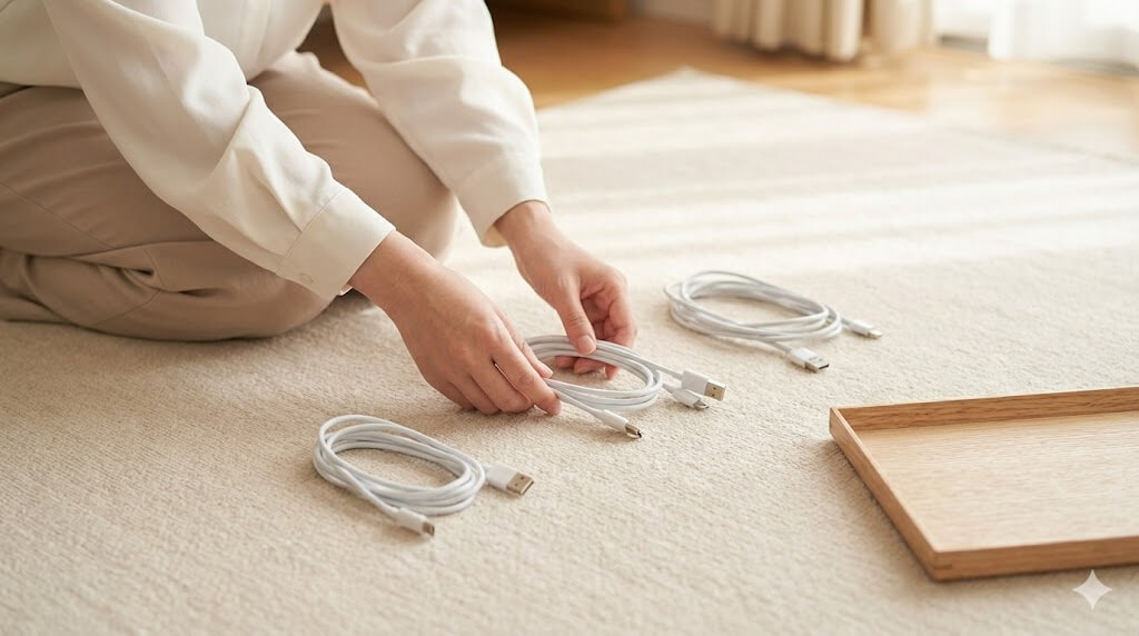 ケーブル類は用途で分けて整理する｜充電用と家電用を混ぜない