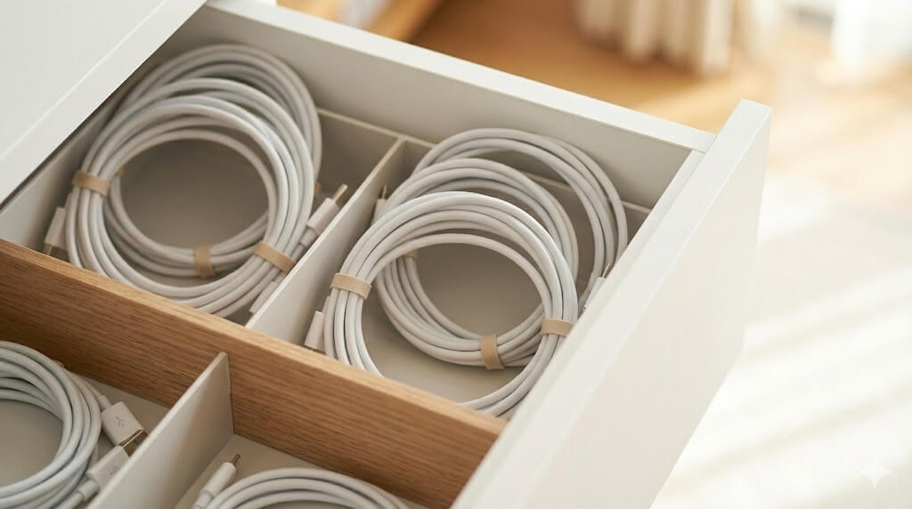 配線まわりを増やさず保つしまい方｜置き場所とまとめ方を固定する