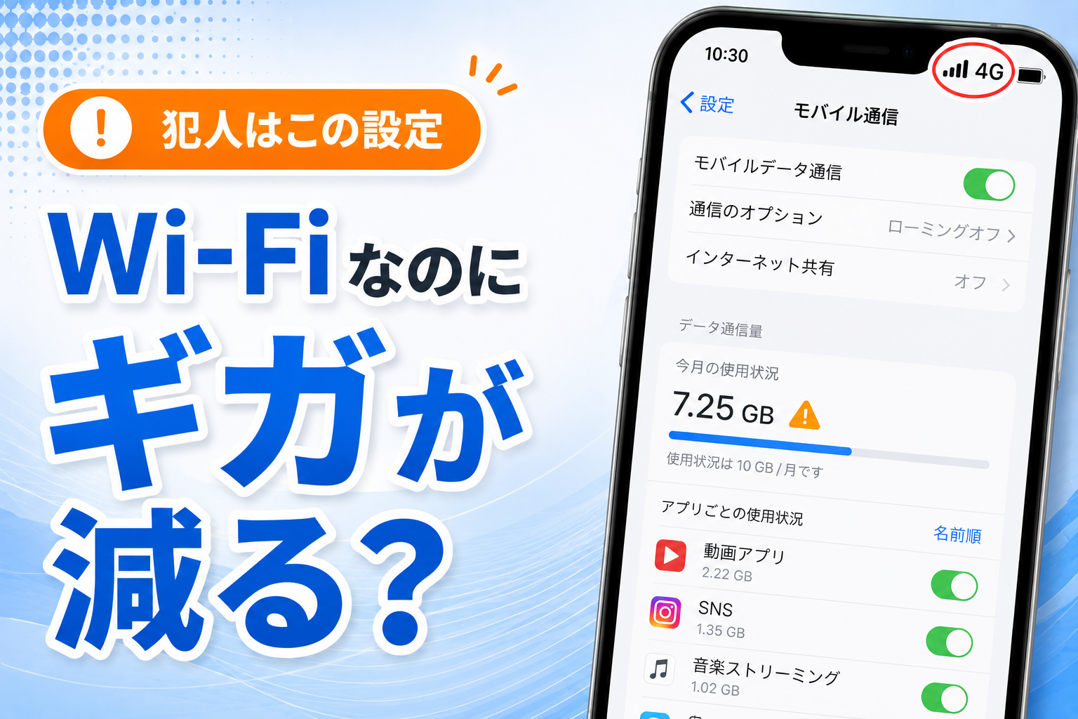 Wi-Fiなのにギガが減る？犯人はこの設定！原因と対処法