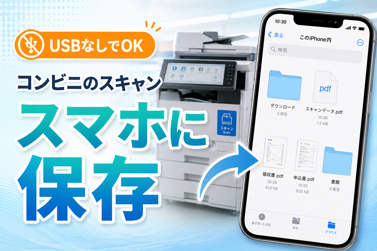 コンビニでスキャンした資料をスマホに保存する方法｜USB不要・3社別で解説